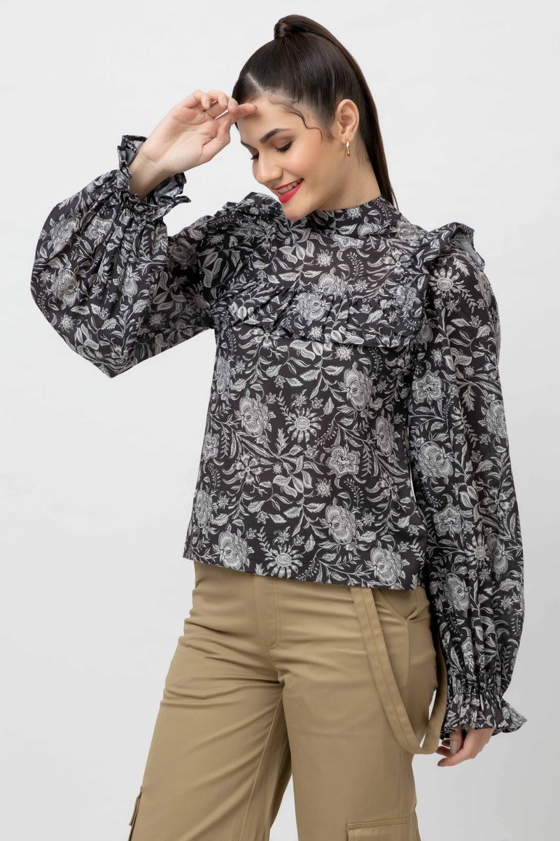 7OUNCE Printed Black Cambric Top for Women - Image 3